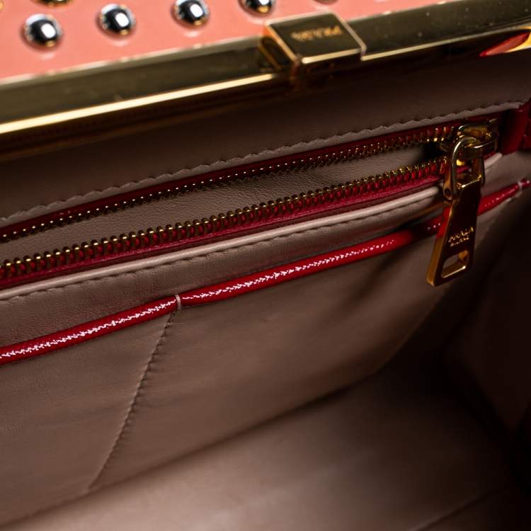 Pre Owned Prada Blush Pink/Red Patent Leather Pyramid Frame Bag