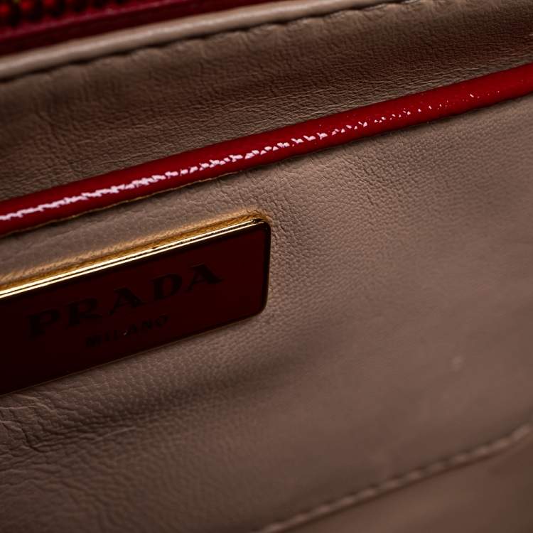 Pre Owned Prada Blush Pink/Red Patent Leather Pyramid Frame Bag