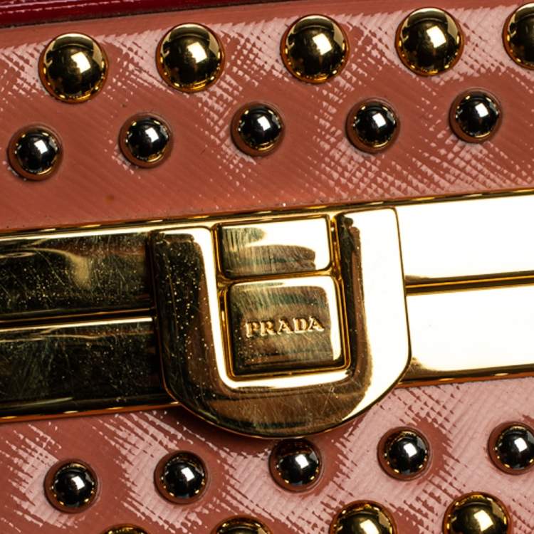 Pre Owned Prada Blush Pink/Red Patent Leather Pyramid Frame Bag
