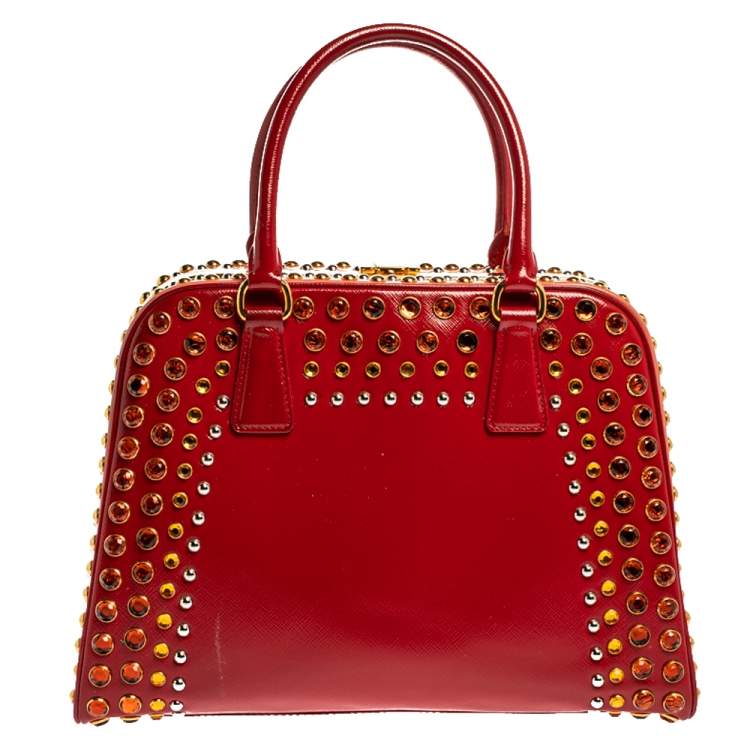 Pre Owned Prada Blush Pink/Red Patent Leather Pyramid Frame Bag