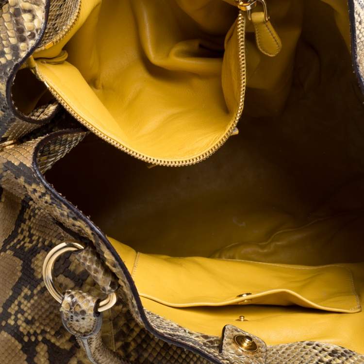 Pre Owned Prada Yellow/Black Python Shopper Tote