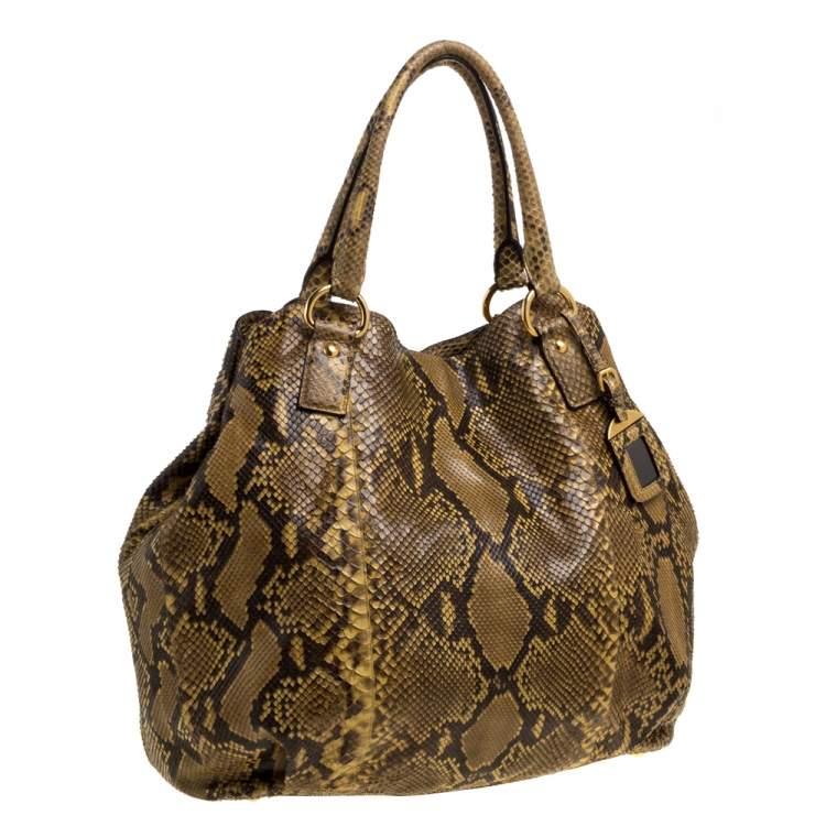 Pre Owned Prada Yellow/Black Python Shopper Tote