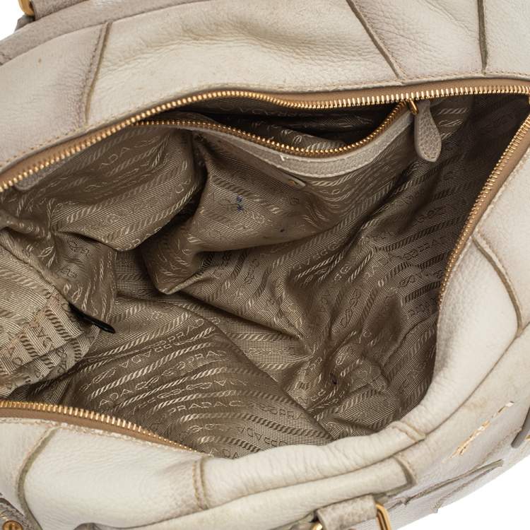Pre Owned Prada White Ombre Deerskin Leather, Croco and Lizard Trim Patchwork Cervo Bowler Bag