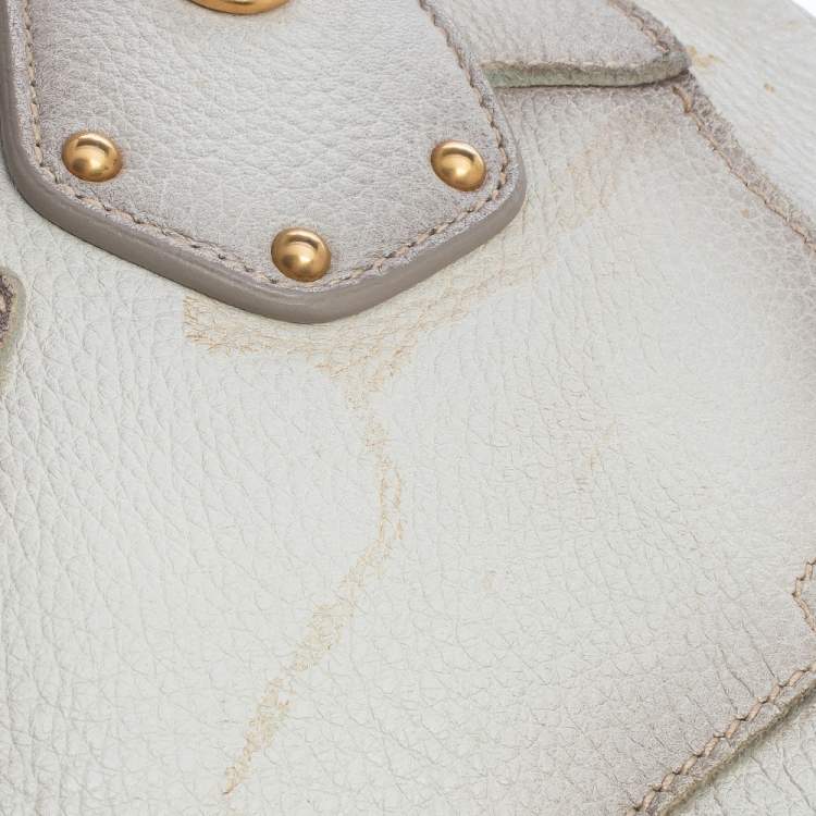 Pre Owned Prada White Ombre Deerskin Leather, Croco and Lizard Trim Patchwork Cervo Bowler Bag