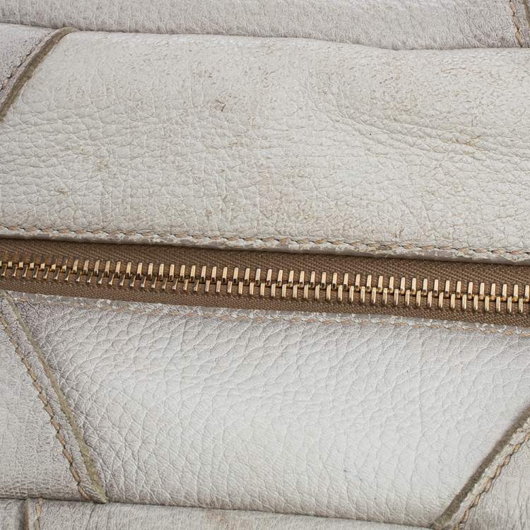 Pre Owned Prada White Ombre Deerskin Leather, Croco and Lizard Trim Patchwork Cervo Bowler Bag