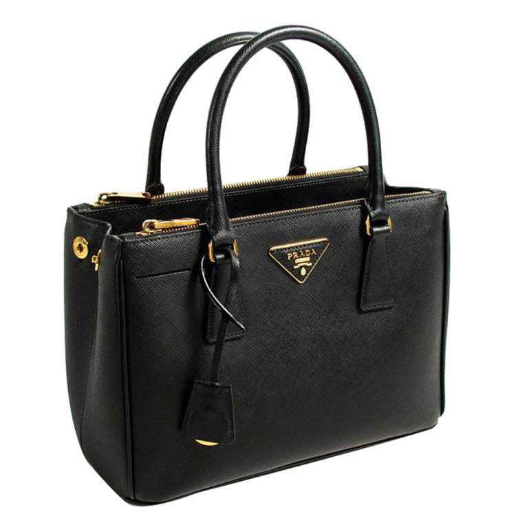 Prada Black Saffiano Leather Small Galleria Double Zip Tote Bag Prada