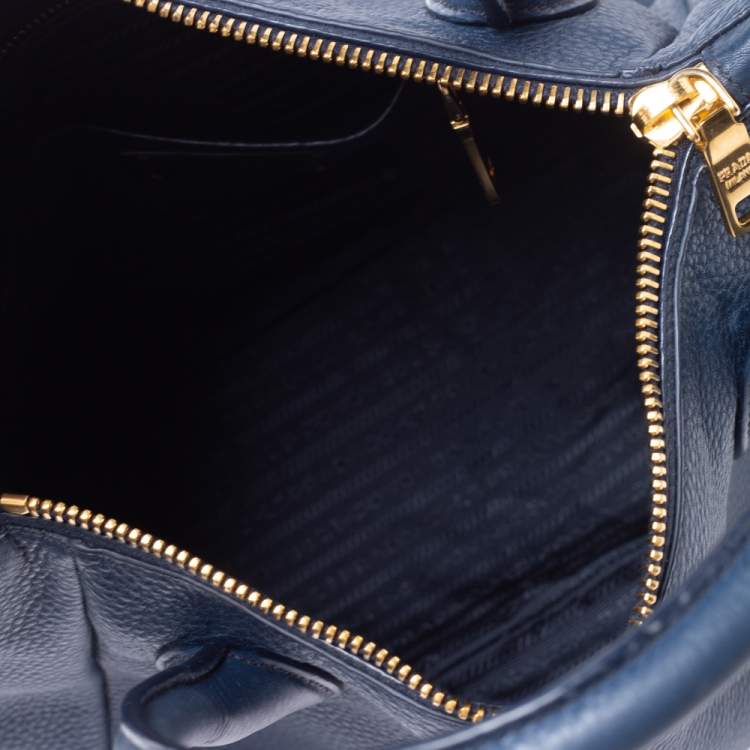 Pre Owned Prada Blue Vitello Daino Leather Sacca 2 Manici Hobo