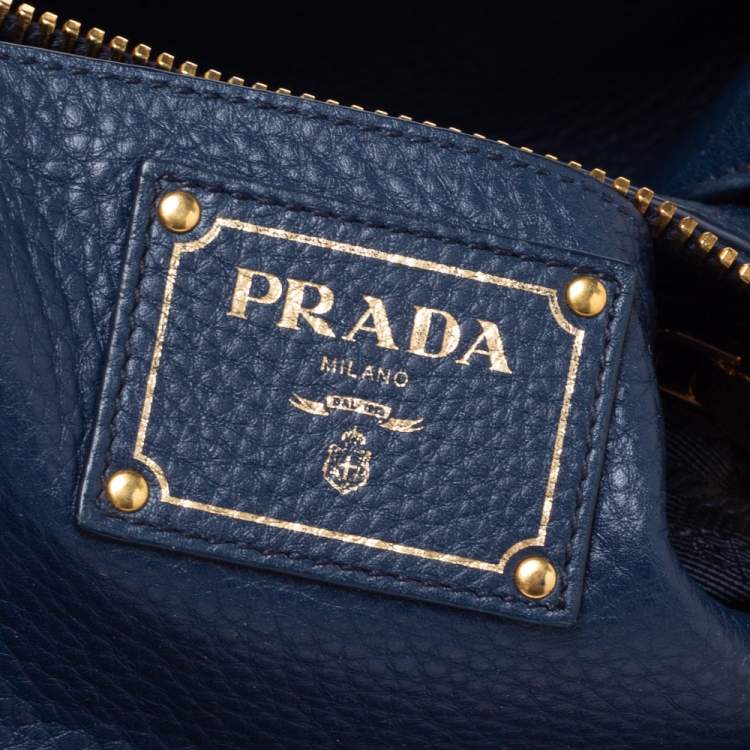 Pre Owned Prada Blue Vitello Daino Leather Sacca 2 Manici Hobo