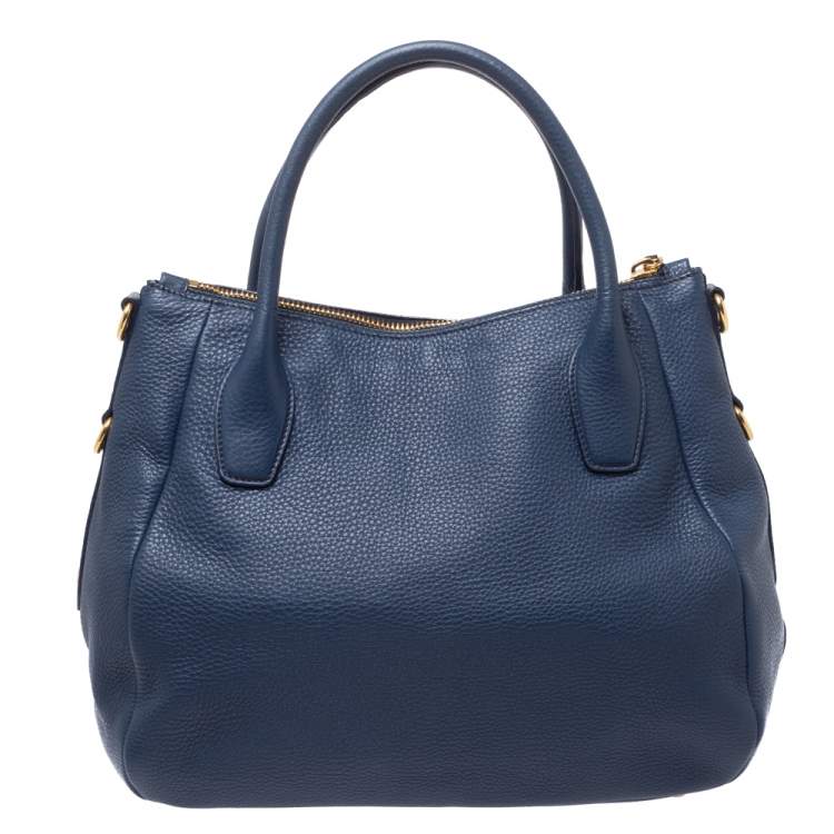 Pre Owned Prada Blue Vitello Daino Leather Sacca 2 Manici Hobo