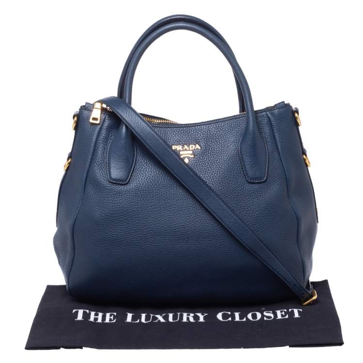 Pre Owned Prada Blue Vitello Daino Leather Sacca 2 Manici Hobo