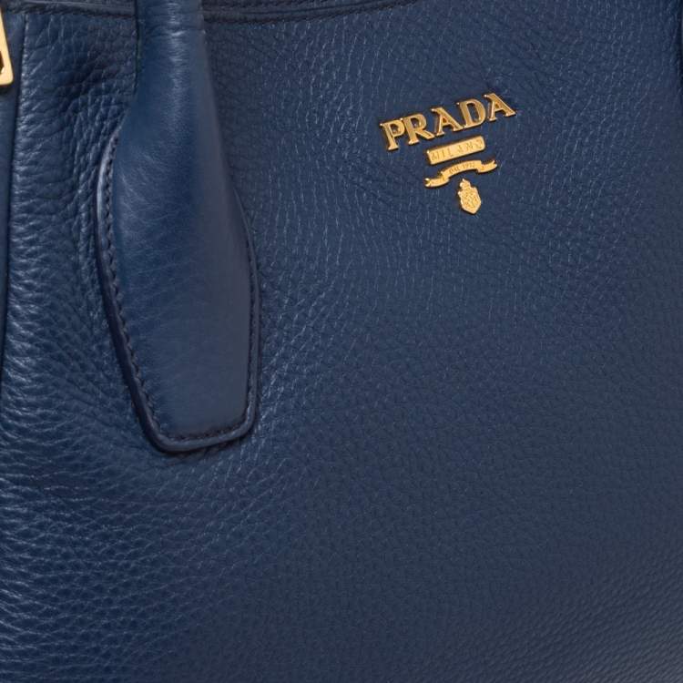 Pre Owned Prada Blue Vitello Daino Leather Sacca 2 Manici Hobo