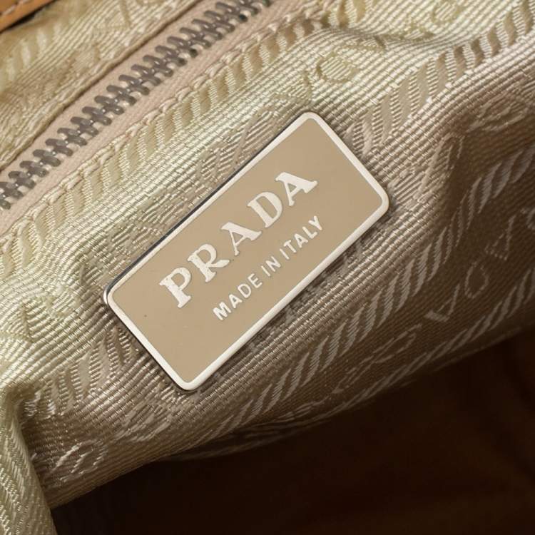 Pre Owned Prada Beige Tessuto Nylon Stencil Hobo 