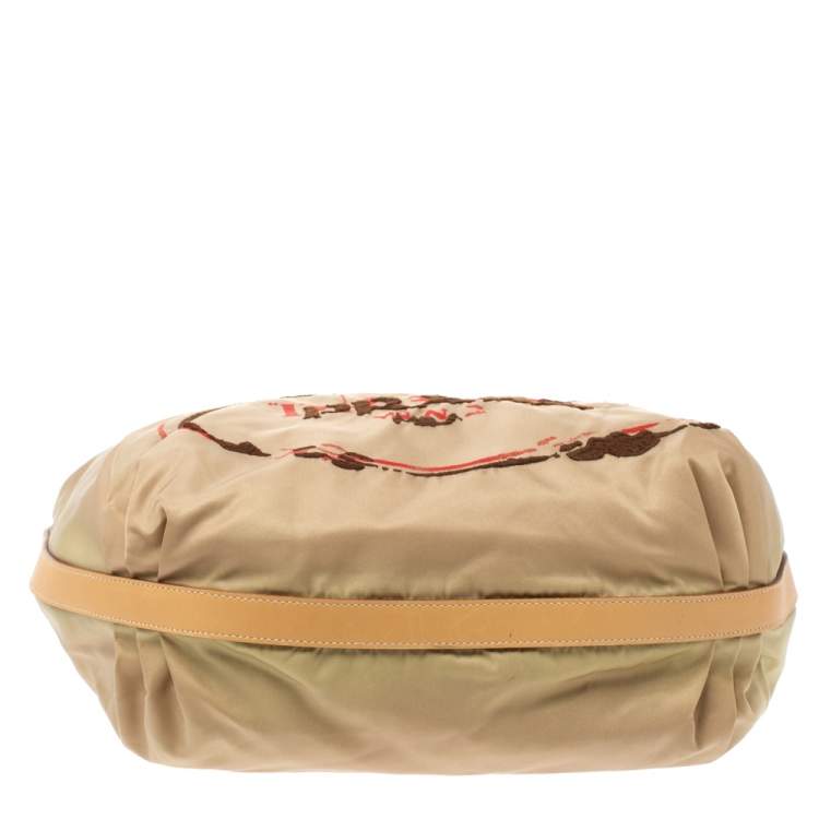 Pre Owned Prada Beige Tessuto Nylon Stencil Hobo 