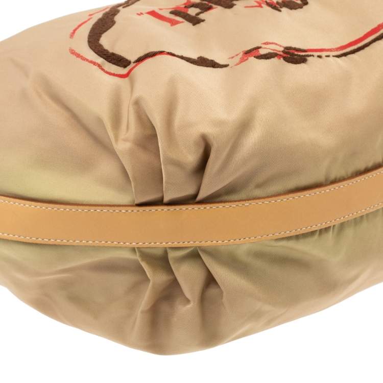 Pre Owned Prada Beige Tessuto Nylon Stencil Hobo 