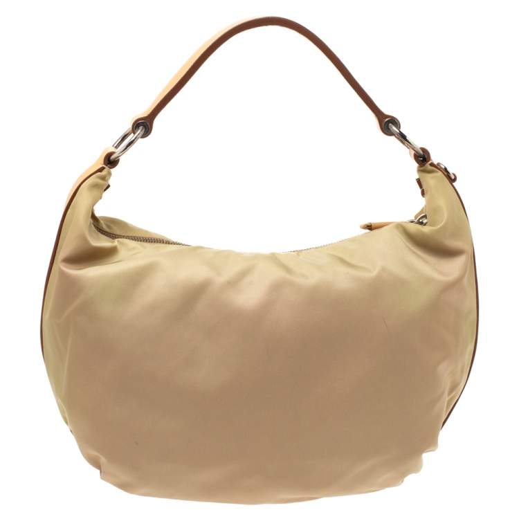 Pre Owned Prada Beige Tessuto Nylon Stencil Hobo 