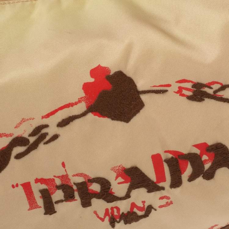 Pre Owned Prada Beige Tessuto Nylon Stencil Hobo 