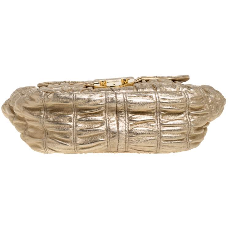 Pre Owned Prada Metallic Gold Matelasse Leather Pushlock Flap Hobo