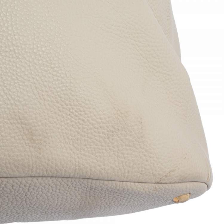 Pre Owned Prada Off White Vitello Daino  Leather Zip Hobo