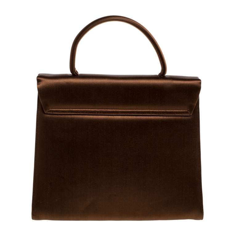 Pre Owned Prada Metallic Brown Satin Top Handle Bag