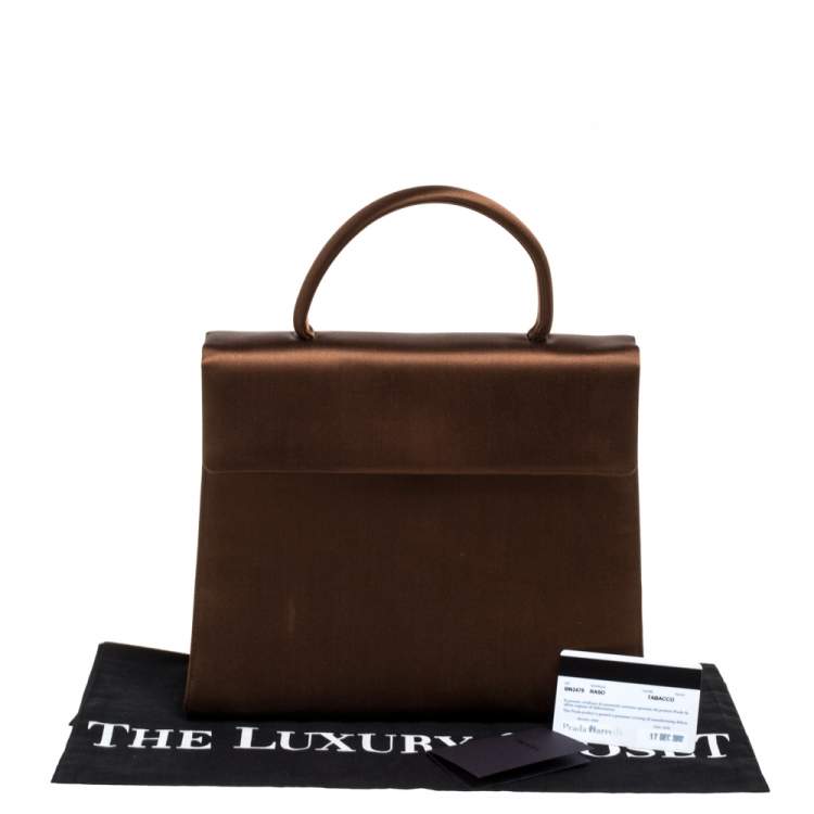 Pre Owned Prada Metallic Brown Satin Top Handle Bag