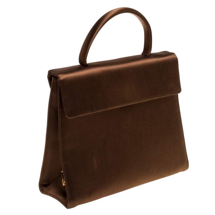 Pre Owned Prada Metallic Brown Satin Top Handle Bag
