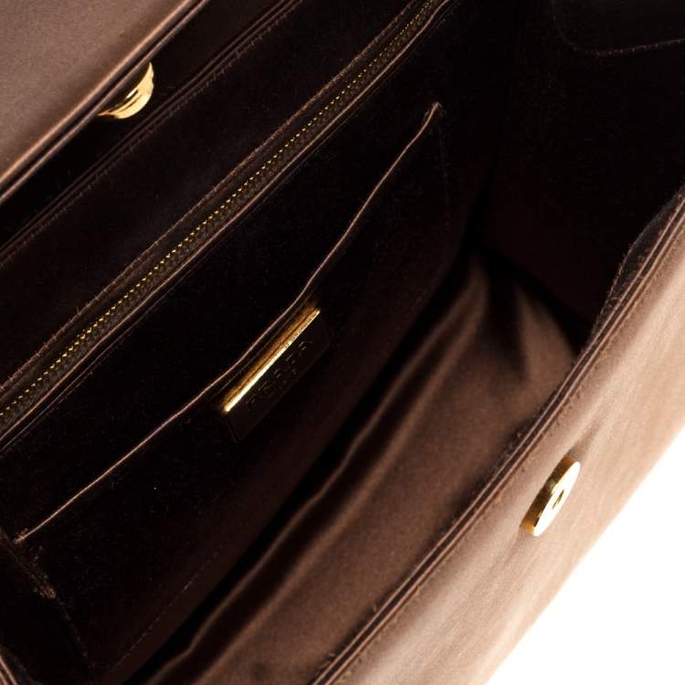 Pre Owned Prada Metallic Brown Satin Top Handle Bag