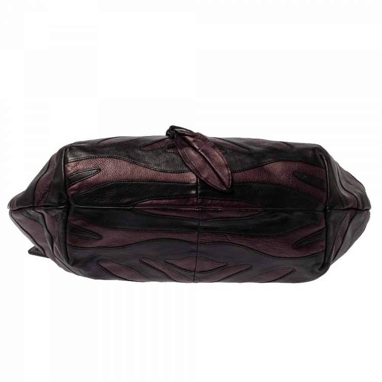 Pre Owned Prada Black/Purple Leather Ruffle Mordore Hobo 