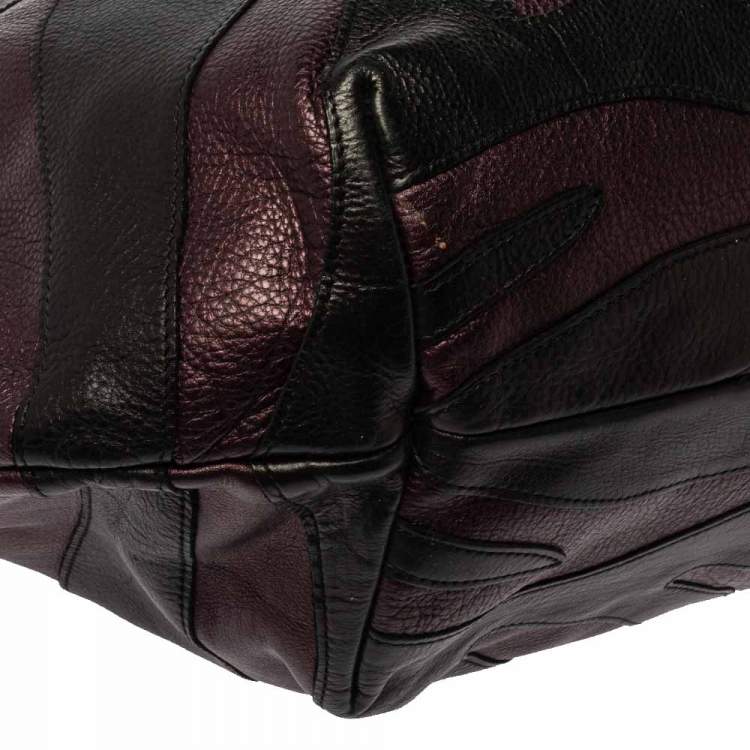 Pre Owned Prada Black/Purple Leather Ruffle Mordore Hobo 