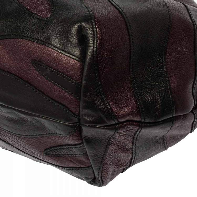 Pre Owned Prada Black/Purple Leather Ruffle Mordore Hobo 