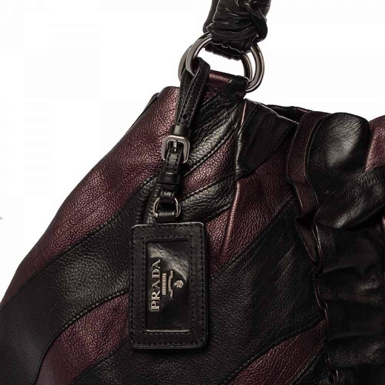 Pre Owned Prada Black/Purple Leather Ruffle Mordore Hobo 