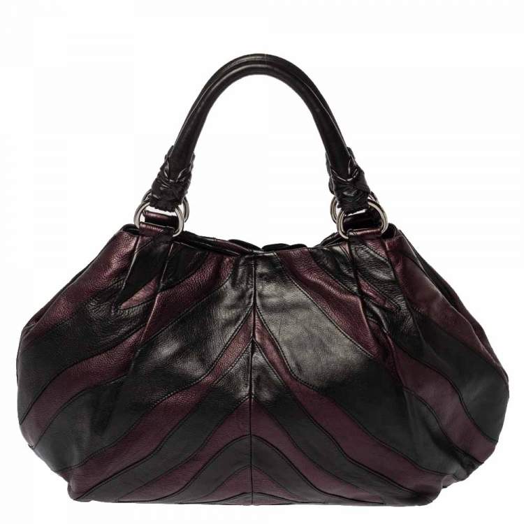 Pre Owned Prada Black/Purple Leather Ruffle Mordore Hobo 