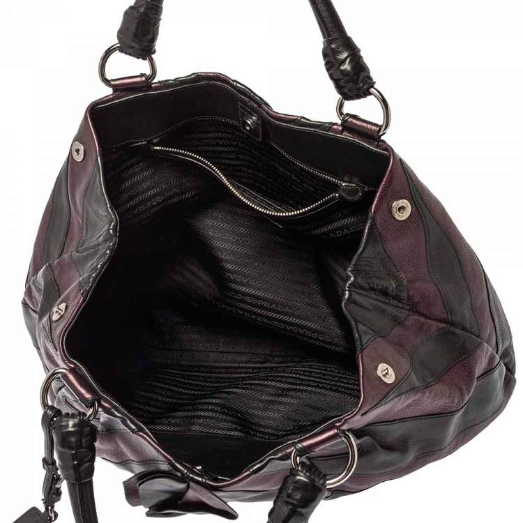 Pre Owned Prada Black/Purple Leather Ruffle Mordore Hobo 