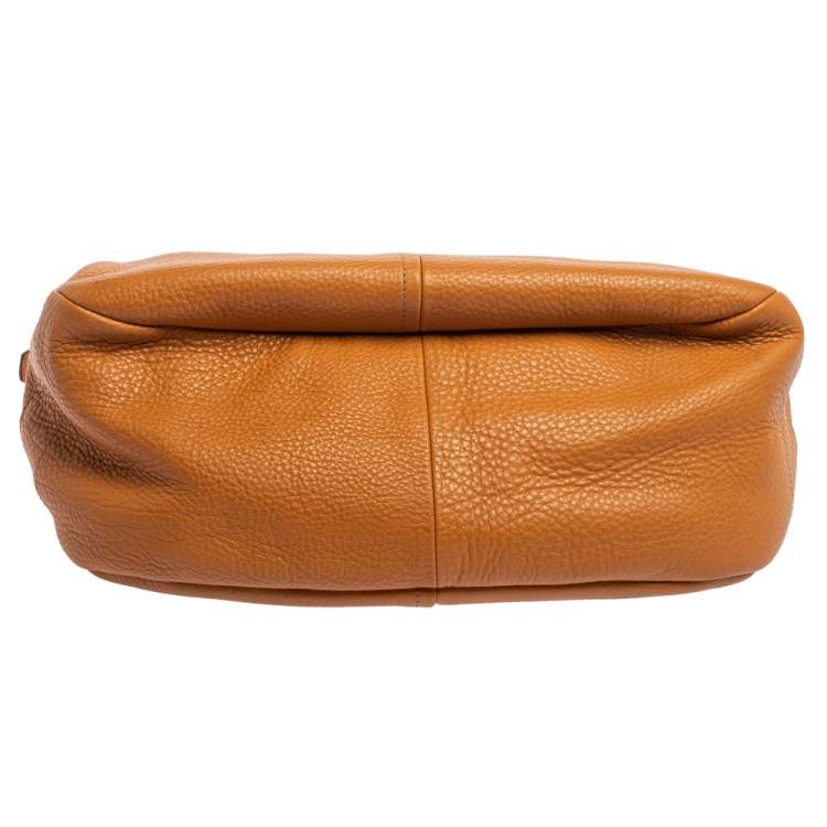 Pre Owned Prada Tan Vitello Daino Leather Zip Top Hobo