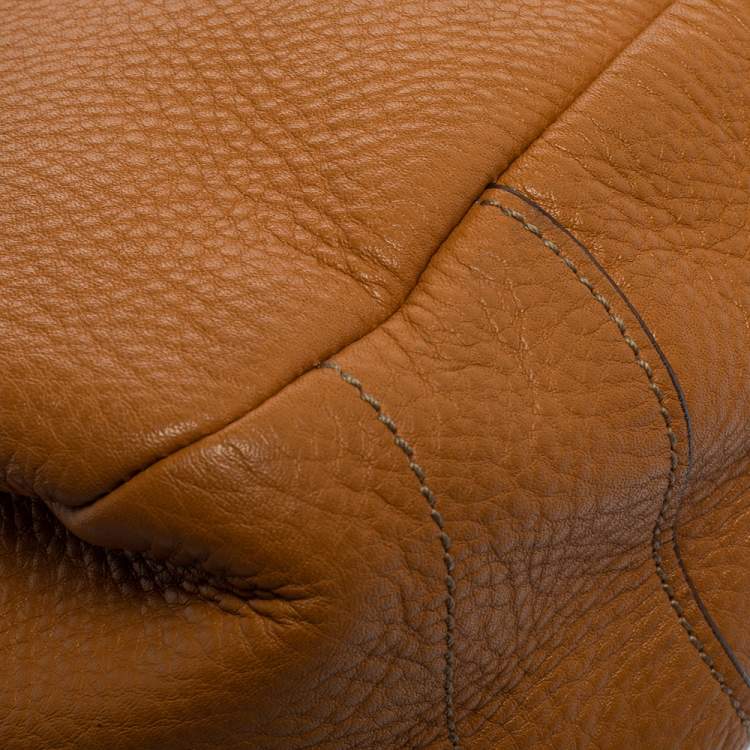 Pre Owned Prada Tan Vitello Daino Leather Zip Top Hobo