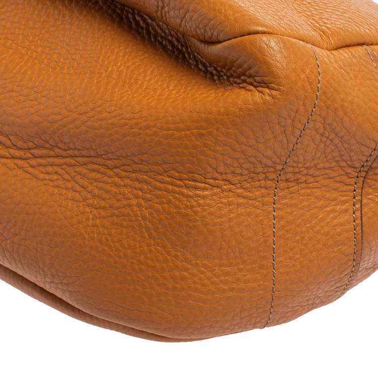 Pre Owned Prada Tan Vitello Daino Leather Zip Top Hobo