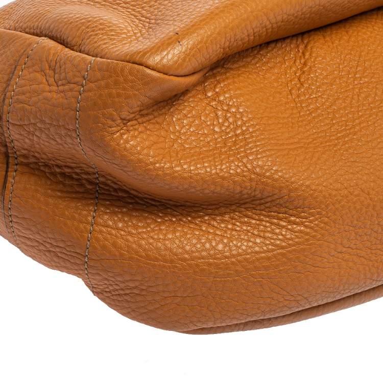 Pre Owned Prada Tan Vitello Daino Leather Zip Top Hobo