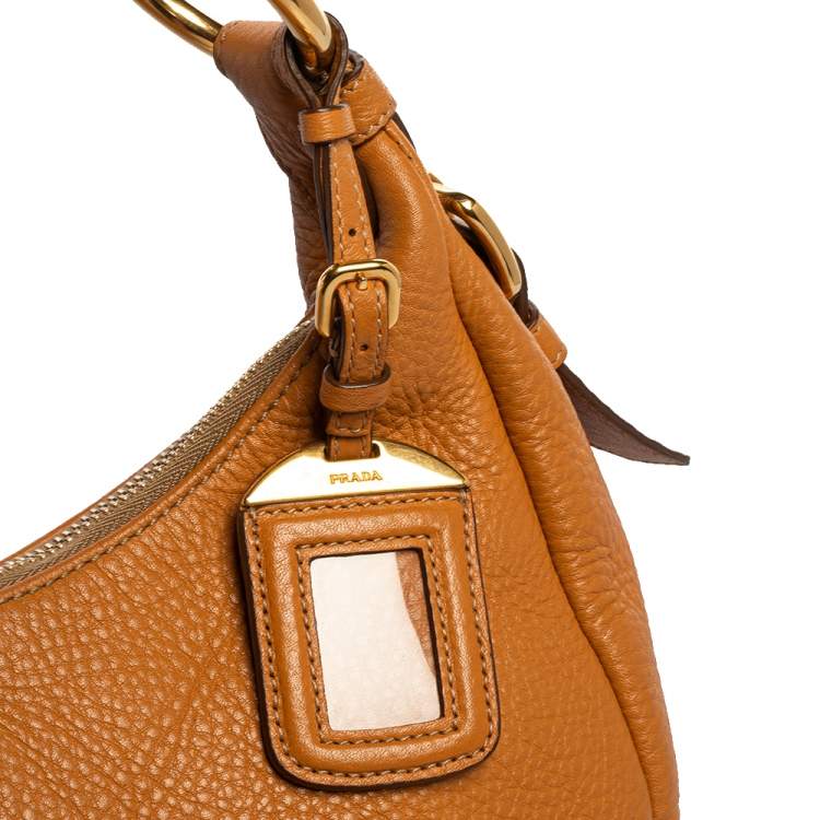 Pre Owned Prada Tan Vitello Daino Leather Zip Top Hobo