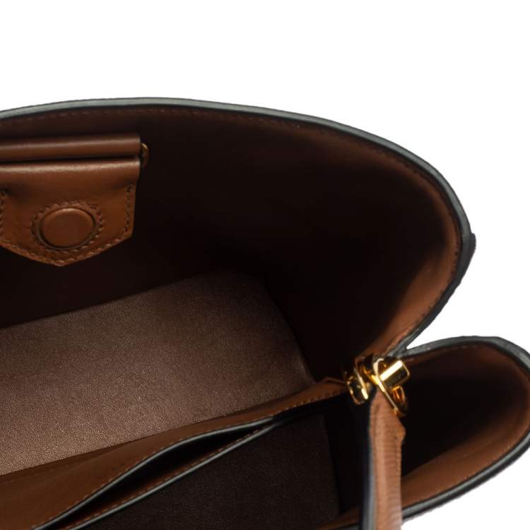 Pre Owned Prada Brown/Beige Raffia and Leather Medium Panier Top Handle Bag