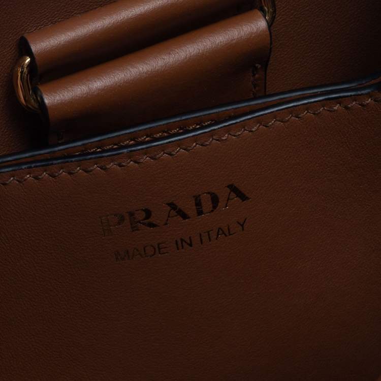 Pre Owned Prada Brown/Beige Raffia and Leather Medium Panier Top Handle Bag