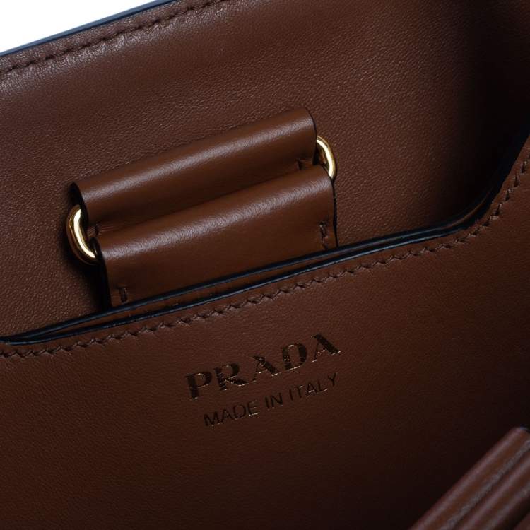 Pre Owned Prada Brown/Beige Raffia and Leather Medium Panier Top Handle Bag