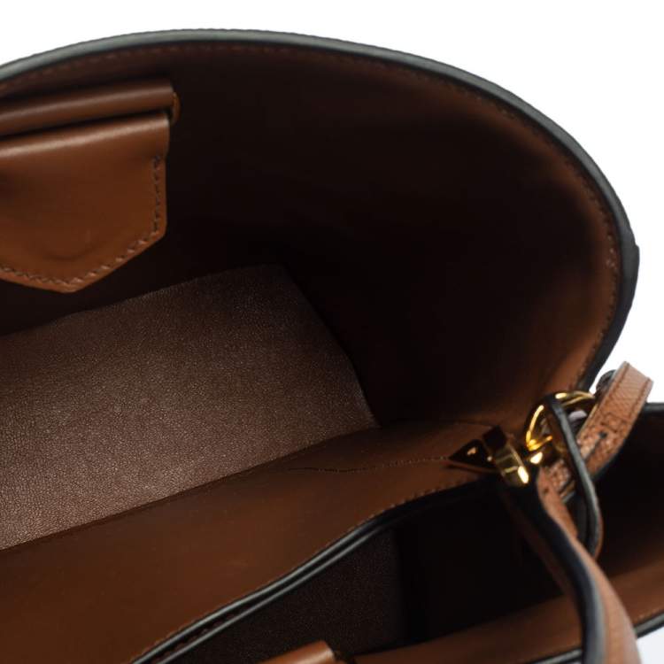 Pre Owned Prada Brown/Beige Raffia and Leather Medium Panier Top Handle Bag