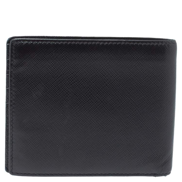 Pre Owned Prada Black Saffiano Leather and Crocodile Bifold Wallet