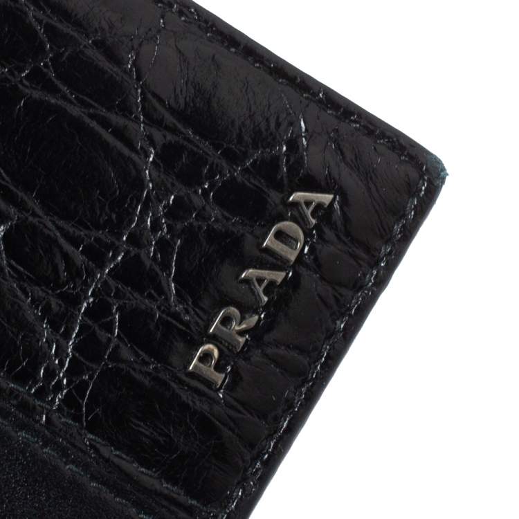 Pre Owned Prada Black Saffiano Leather and Crocodile Bifold Wallet