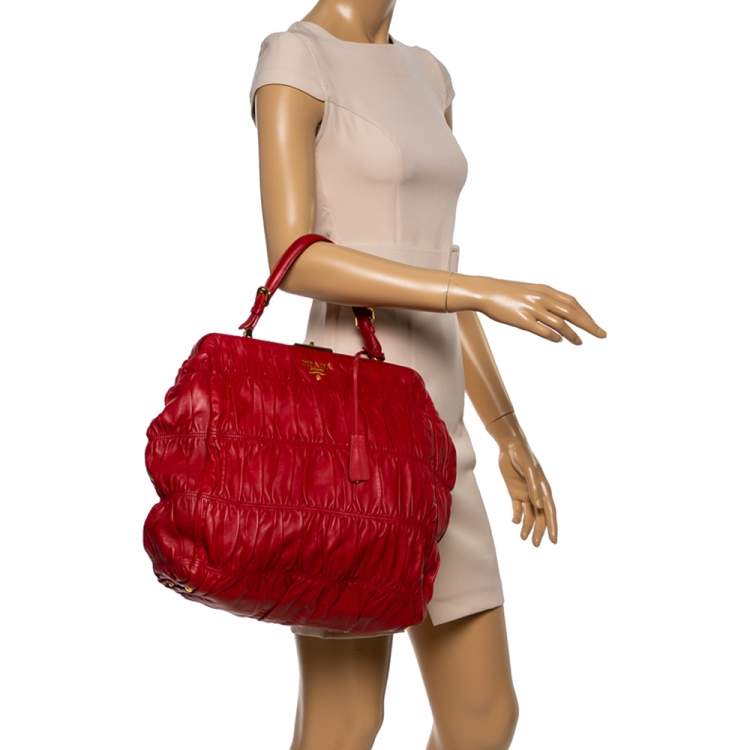 Prada Red Gaufre Nappa Leather Dressy Frame Satchel Prada | TLC