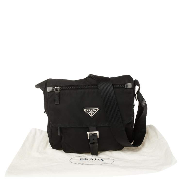 Pre Owned Prada Black Nylon Pocket Flap Messenger Bag