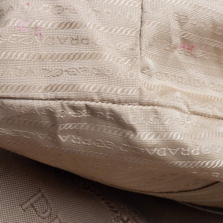 Pre Owned Prada Beige/Cream Logo Jacquard Canvas and Leather Hobo