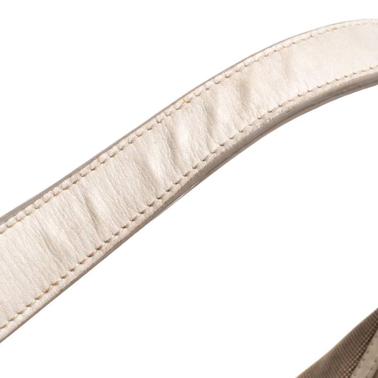 Pre Owned Prada Beige/Cream Logo Jacquard Canvas and Leather Hobo