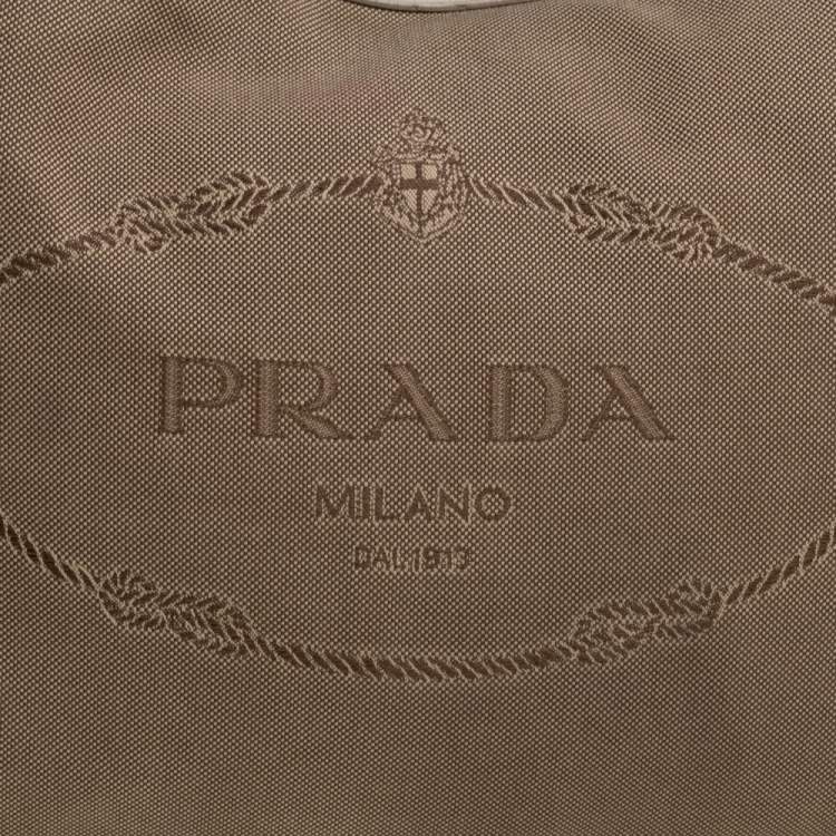 Pre Owned Prada Beige/Cream Logo Jacquard Canvas and Leather Hobo