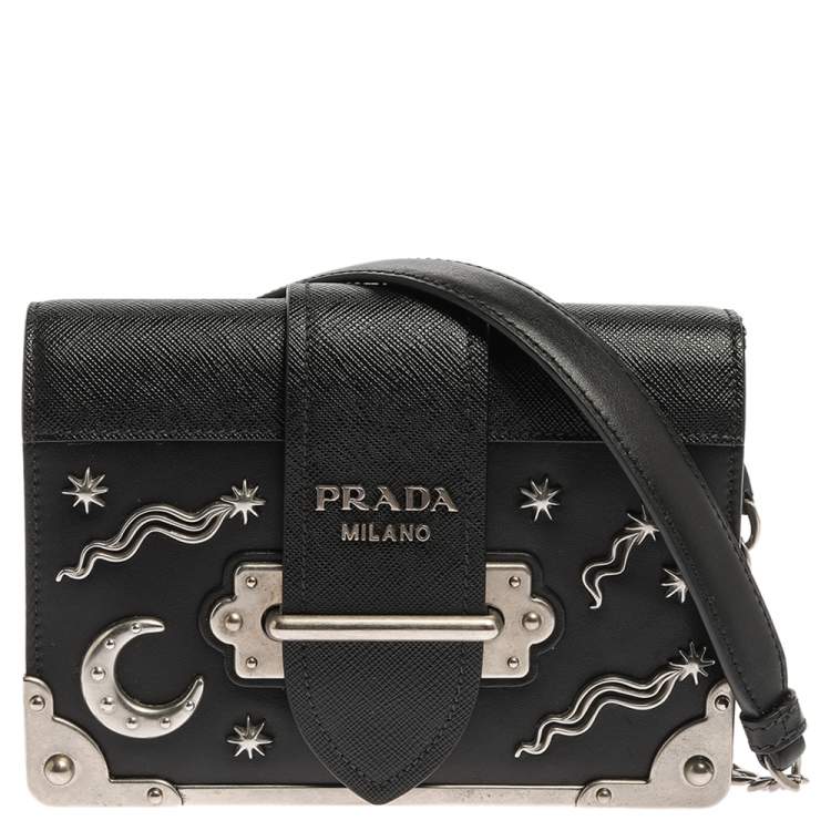 Prada Black Saffiano Leather Astrology Celestial Cahier Crossbody Bag Prada  | The Luxury Closet