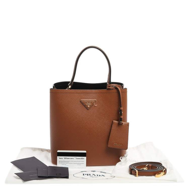Pre Owned Prada Tan Saffiano Leather Medium Panier Top Handle Bag